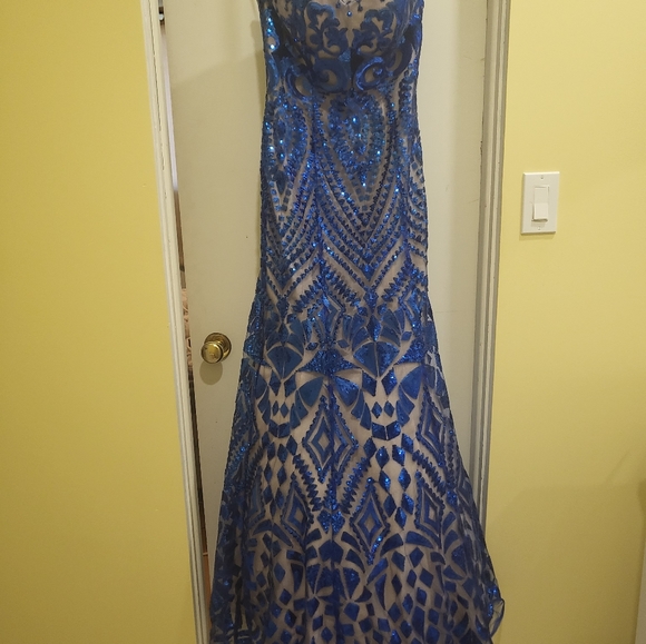 Blue Sequin Event/Grad/Pageant Dress - Picture 3 of 4